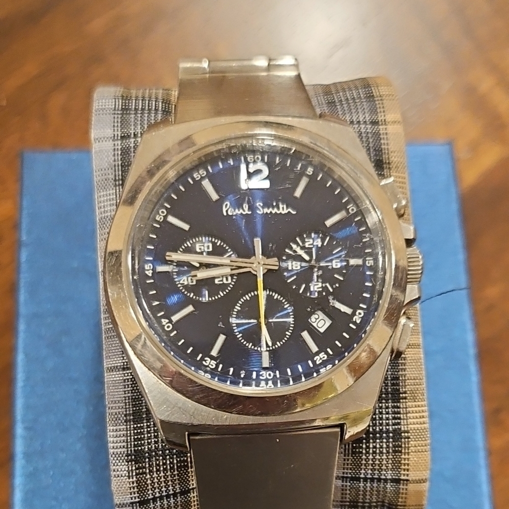 Paul Smith Blue and Silver Chronograph Watch with Modern Design